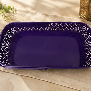 Corbeille à fruits rectangulaire de luxe en fer forgé rouge, faite à la main, multifonctionnelle, avec poignée, plateau de rangement portable, finition poudrée, Moradabad Art Metal Ware - Product Image 4