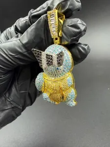 4Ct Round Cut Moissanite Squirtle Cartoon Pendent 14K Yellow Gold Plated <b>Silver</b> - Product Image 1
