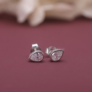IGI Certified Lab Grown Diamond Pear Bezel <b>Stud</b> <b>Earrings</b> 14K White / Yellow & Rose Gold Pear Cut Screw Back Diamond <b>Earrings</b> - Product Image 1