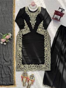Salwar Kameez en rayonne brodé, longueur standard, tenue ethnique traditionnelle pour mariage, fête d'hiver, style Inde Pakistan - Product Image 4