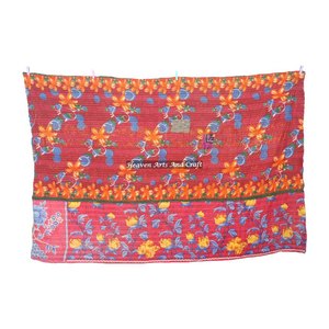 <b>Indian</b> Vintage Hand Stitched Cotton Sari Kantha Old Bengali Gudri <b>Indian</b> Reversible Hand Stitched Heavy <b>Throw</b> Old Sari Blanket - Product Image 4