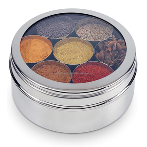 Contenedor de Especias Premium para el Hogar, Caja Redonda de Acero Inoxidable para Masala con Tapa de Vidrio, Apto para Lavavajillas, Tamaño Personalizable - Product Image 1