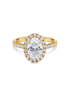 Bague de fiançailles ovale sertie halo pavé, avec pierre centrale de plus d'un carat, en or jaune, blanc, rose et platine 18 carats. - Product Image 6