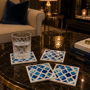 Juego de Posavasos Hechos a Mano con Incrustaciones de Hueso, Posavasos de Resina Azul para Bebidas, Posavasos de Lujo para Tazas de Té y Café, Accesorios Decorativos para Mesa de Café y Hogar - Product Image 4