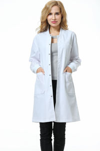 Bata de Laboratorio Blanca para Mujer, Tejida, de Algodón y Poliéster, Uniforme de Hospital, 3 Bolsillos, Cierre de Broches, Bata Médica - Product Image 5