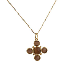 Collar con Colgante de Cruz de Ojo de Gato Marrón, Bisel Texturizado con Piedra Preciosa, Chapado en Oro de 18k, Regalo para Ella - Product Image 3
