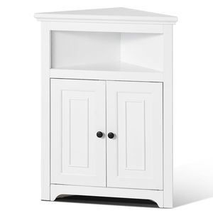 "2-Door Freestanding Wooden <b>Corner</b> Kitchen <b>Storage</b> Cabinet 3-Tier 32" Adjustable Shelves" - Product Image 1