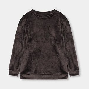 <b>Women</b> Velour Crew Neck <b>Sweatshirt</b> Drop Shoulder Long Sleeve Casual Solid Brown Soft Touch Pullover <b>Sweatshirt</b> - Product Image 5