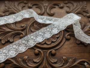 Hot Sale Premium White Organza Glass Nylon <b>Lace</b> Trim - Floral Rosette Scalloped Embroidered Border for Bridal Wear, Evening Gown - Product Image 5