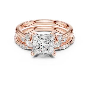 Bague de fiançailles en or massif 18 carats certifiée IGI avec diamant de laboratoire taille princesse 2 carats, ensemble nuptial Milgrain, alliance assortie VVS E-F - Product Image 5