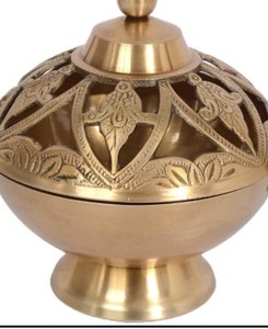 Brass Incense Burner Lid Handle | Cutwork Loban Dhoop Burner | <b>Summer</b> Religious <b>Decorative</b> Home Fragrance Holder | Hand-made - Product Image 3