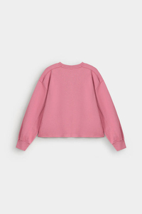 เสื้อสเวตเชิ้ตคอกลมโอเวอร์ไซส์สำหรับผู้หญิง สีชมพูล้วน ผ้าฝ้ายถัก 100% แขนยาวพอง สไตล์ลำลองสำหรับฤดูใบไม้ร่วง ปี 2026 - Product Image 2