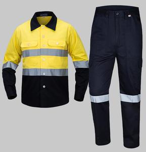Ensemble de vêtements de travail haute visibilité jaune et noir avec bandes réfléchissantes, manches longues, uniforme de sécurité pour usage industriel - Product Image 1