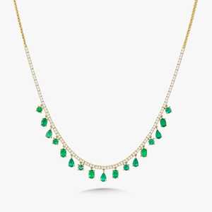 Collar Colgante de Oro Sólido 14K 18K con Esmeralda Verde y Diamante Cultivado en Laboratorio, 16 Pulgadas, Piedras de Formas Mixtas, Joyería Nupcial de Destaque - Product Image 1