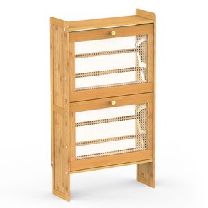 Scarpiera a 2 livelli in bambù sottile, capacità massima 20 kg, organizer stretto autoportante per ingresso con 2 cassetti ribaltabili, mobile scarpiera a 2 livelli - Product Image 3