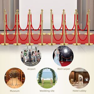 Set di 7 Pali Distanziatori in Acciaio Inossidabile Dorato, 4 Pali da 37 Pollici e 3 Corde Rosse da 5 Piedi con Puntale a Sfera per Teatri e Feste - Product Image 4