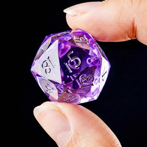 Dés de D&D polyédriques multifacettes élégants en résine violette transparente, faits à la main, écologiques, 1 pièce, 23 mm, chiffres argentés, pour jeux de rôle - Product Image 2
