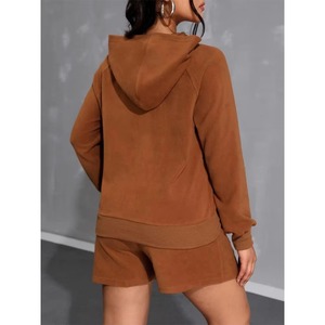 Nouvel arrivage : Ensemble short et sweat à capuche oversize 2 pièces 100 % coton 260 g/m² avec logo brodé personnalisé, dentelle unie, style streetwear pour femme - Product Image 5
