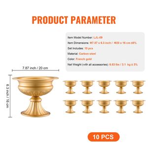 Set di 10 Vasi Metallici Dorati Alti 16cm/6,3FT per Composizioni Floreali, Supporto Espositivo per Tavoli da Festa e Centrotavola Matrimoniali - Product Image 3