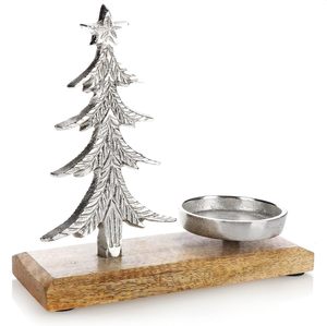 Porte-bougie de Noël en métal léger et apaisant avec base en bois, hauteur 18 cm, décoration traditionnelle pour utilisation sur table intérieure - Product Image 6