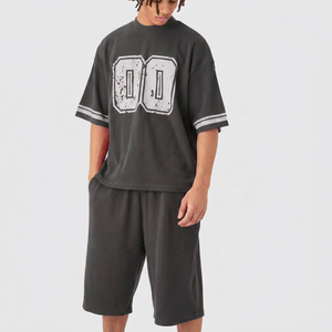 <b>Men's</b> Oversized Geometric Color Blocked Short Sleeve <b>Zip</b>-<b>Up</b> Shirt Set Street Style Quick Dry Woven Polyester Shorts - Product Image 6