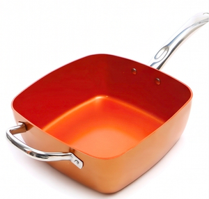 Trendy Square Metal Sauce <b>Pans</b> With Metal <b>Handles</b> Premium Copper Finished Kitchen Cookware For Home Hotel And Restaurant Use - Product Image 4