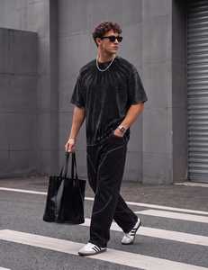 T-shirt Homme Vintage Épais Délavé à l'Acide Coupe Oversize Personnalisé Épaules Tombantes Col Rond Streetwear Délavage Minéral Manches Courtes 100% Coton - Product Image 5