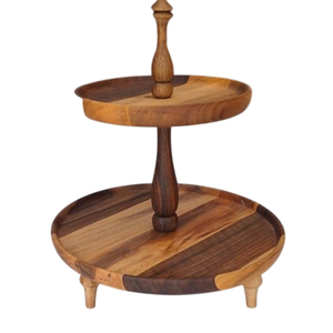 Support à gâteau à 2 niveaux en bois de manguier de qualité supérieure, finition naturelle, présentoir à cupcakes et desserts, décoration de la maison, centre de table - Product Image 6