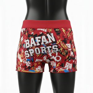 Shorts de poliéster y spandex premium de 230 GSM con estampado de grafiti rojo, suaves, elásticos y con logo sublimado. - Product Image 2