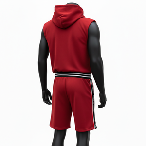 Conjunto Deportivo Corto sin Mangas para Hombre, 100% Algodón, Felpa Gruesa, Color Rojo, con Logotipo Bordado - Product Image 5