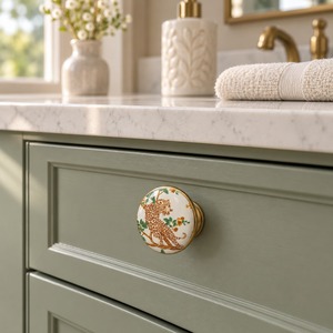 SHUBHAM Handcrafted <b>Ceramic</b> Cabinet <b>Knob</b> with Leopard Floral Design Decorative Round <b>Drawer</b> Pull Handle for Furniture - Product Image 5