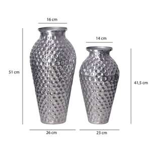 Ensemble de vases modernes en aluminium Luxe Living, finition martelée faite à la main, décoration de table, ton argenté, 2 pièces - Product Image 3