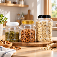 Pot de stockage rond en plastique PET de qualité alimentaire avec couvercle à poignées, récipient transparent pour noix, céréales et produits secs