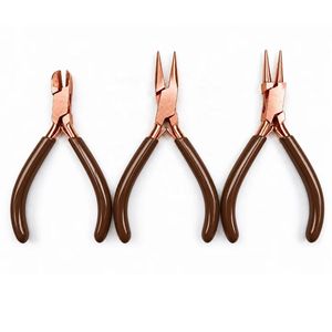 Rose Gold 3 Piece Jewelry Making <b>Pliers</b> Set with Brown Handles <b>Round</b> <b>Nose</b> Chain <b>Nose</b> and Side Cutter - Product Image 4