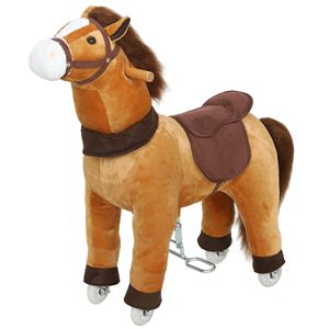 Cheval en peluche brun foncé pour la marche, jouet à chevaucher pour jeu actif, animal à roulettes pour les 3-5 ans, idéal pour l'extérieur - Product Image 1