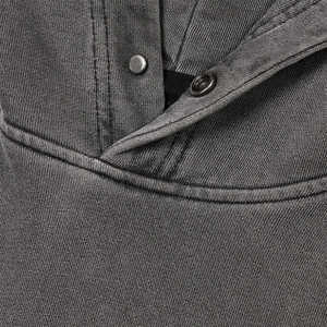 Sweat à capuche personnalisé pour homme, en coton, avec col à boutons-pression, doublure tricotée, effet délavé à l'acide, coupe oversize, grandes tailles - Product Image 4