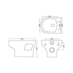 Inodoro suspendido de cerámica blanca de alta resistencia, diseño moderno tipo Kortik, 545x360x340mm, sanitario para baño comercial. - Product Image 2