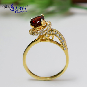 Luxury Garnet 925 Sterling Silver Gold Plated <b>Ring</b> with <b>Cubic</b> <b>Zirconia</b> Accents Elegant Women Cocktail Engagement <b>Wedding</b> Jewelry - Product Image 1