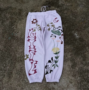 Top Selling Custom <b>womens</b> Graphic Fleece Sweatpants Vintage Floral Font Printed Joggers Light Pink <b>Cuffed</b> <b>Trousers</b> - Product Image 1