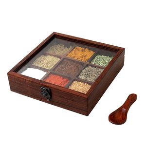Boîte à épices en bois de qualité alimentaire pour la cuisine, 9 compartiments, dernière version rectangulaire - Product Image 2