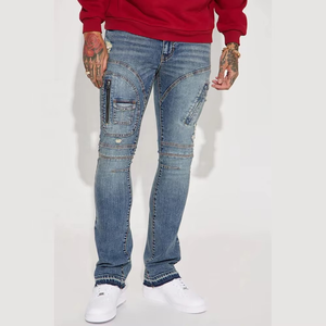 Jeans déchirés bleus pour hommes, design américain tendance, logo personnalisé OEM, haute qualité, 100% coton, pantalon en denim pour hommes - Product Image 1
