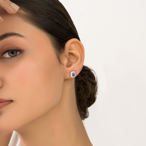 Hot Sale Fine Women's Prong Set <b>Blue</b> Sapphire & Diamond 14K Real White Gold Halo <b>Stud</b> <b>Earrings</b> Daily Wear Jewelry Supplier - Product Image 4