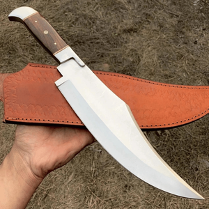 Cuchillo Bowie de Caza de Acero de Damasco Forjado a Mano con Mango de Madera para Supervivencia, Camping y Uso en Exteriores, Grado Industrial OEM - Product Image 1
