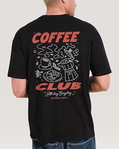 Men's Black Cotton T-Shirt Short Sleeve O-Neck <b>Coffee</b> Club <b>Printed</b> Jersey Casual Regular Fit - Product Image 2