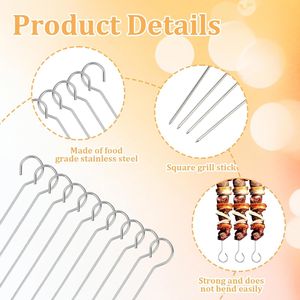20 Spiedini Riutilizzabili in Acciaio Inox da 20 cm per Barbecue, Spiedini in Metallo per Forno, Accessori per Shish Kebab e BBQ - Product Image 2