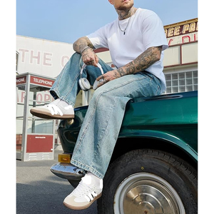 Jean baggy pour homme, noir délavé, coupe large, style hip-hop, streetwear décontracté - Product Image 5
