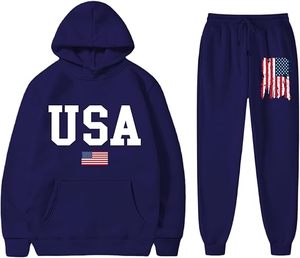 Ensemble de sweat-shirts à capuche avec drapeau américain, bleu marine, style national pour adultes, toutes saisons, vêtements promotionnels, impression sérigraphique - Product Image 1
