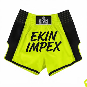 กางเกงมวยไทยผู้ชาย Ekin Impex สีเหลืองนีออน แถบข้างสีดำ เอวยางยืดสูง โพลีเอสเตอร์ 100% ระบายอากาศ แห้งเร็ว สปอร์ต - Product Image 1