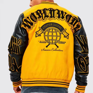 Wholesale High Quality Winter <b>Men's</b> Hooded Varsity <b>Jacket</b> Chenille Embroidery <b>Leather</b> Sleeves Custom Baseball Letterman Fleece - Product Image 6