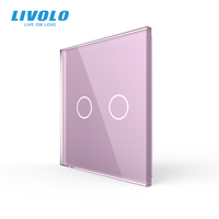 Livolo Standar EU 2 Gang Sakelar Sentuh Kristal Warna-warni Mewah Panel Kaca Warna Pink